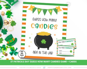 St Patricks Day Guess How Many Candies Are In Jar Game Printable, Guessing Game Jar, Easy St Patricks Game, St Patricks Classroom Green Game