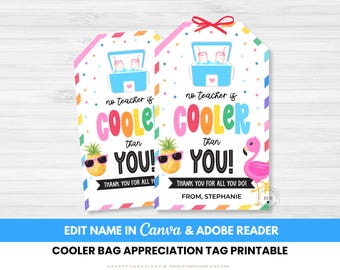 Editable No Teacher Cooler Than You Tag Printable Teacher Summer Appreciation Week Theme PTA PTO Thank You End of Year Summer Break Tote Bag