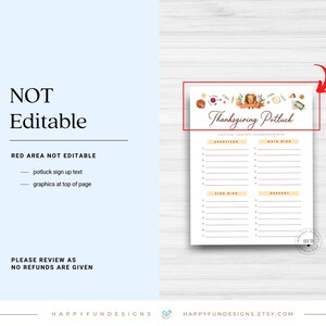 Editable Thanksgiving Potluck Sign Up Sheet Printable, Office Holiday Potluck, Church Potluck, Block Party Fall Potluck School Sign Up Sheet image 4