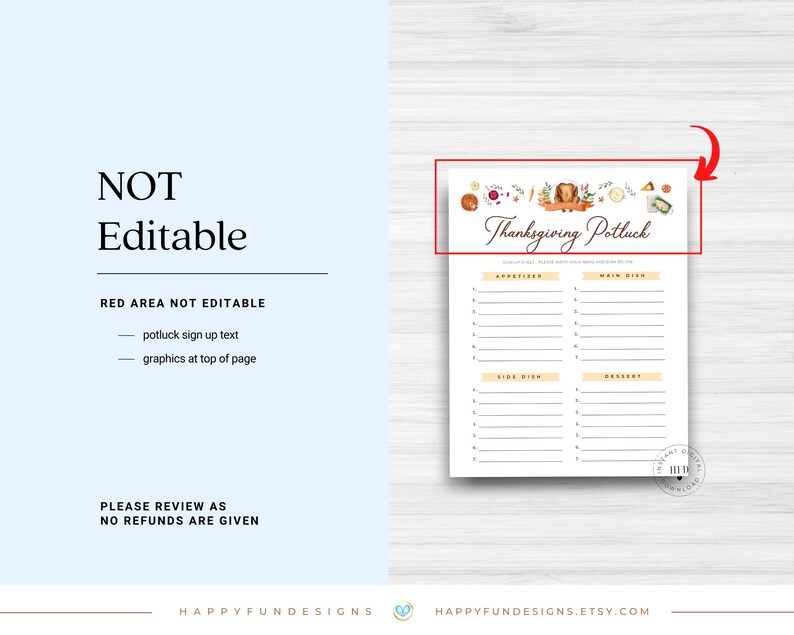 Editable Thanksgiving Potluck Sign Up Sheet Printable, Office Holiday Potluck, Church Potluck, Block Party Fall Potluck School Sign Up Sheet image 4