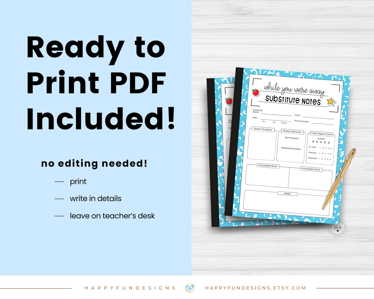 Substitute Teacher Note Template Editable, While You Were Away ...