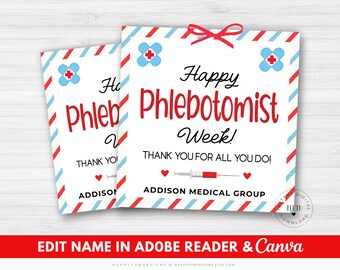 Happy Phlebotomist Week Tag, Phlebotomy Technician Appreciation Tag Printable, Gift for Phlebotomist Recognition Week, Medical Lab Tech Gift