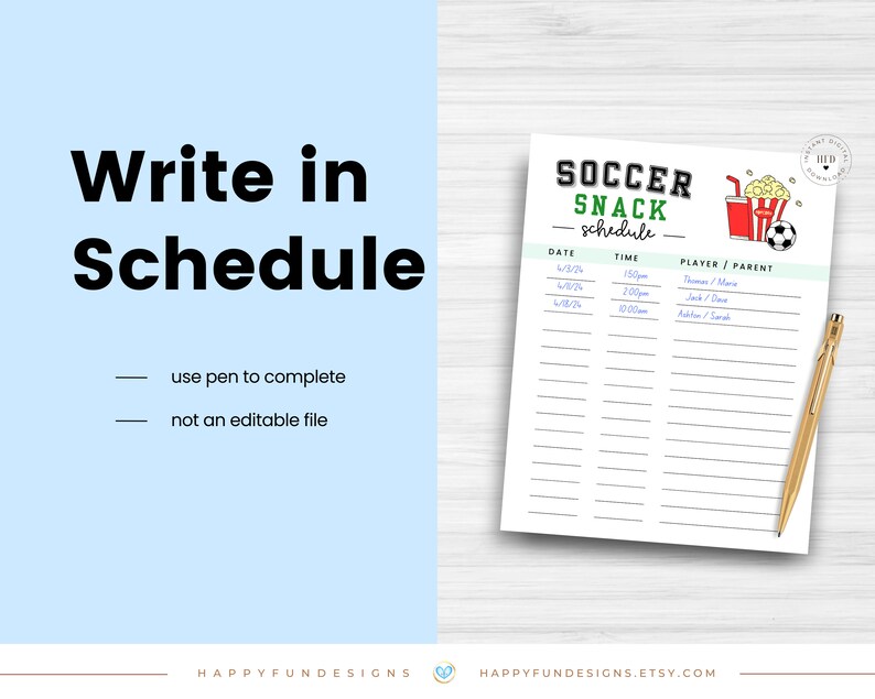 Soccer Snack Schedule Printable, Soccer Snack Sign up Sheet, Game Day ...
