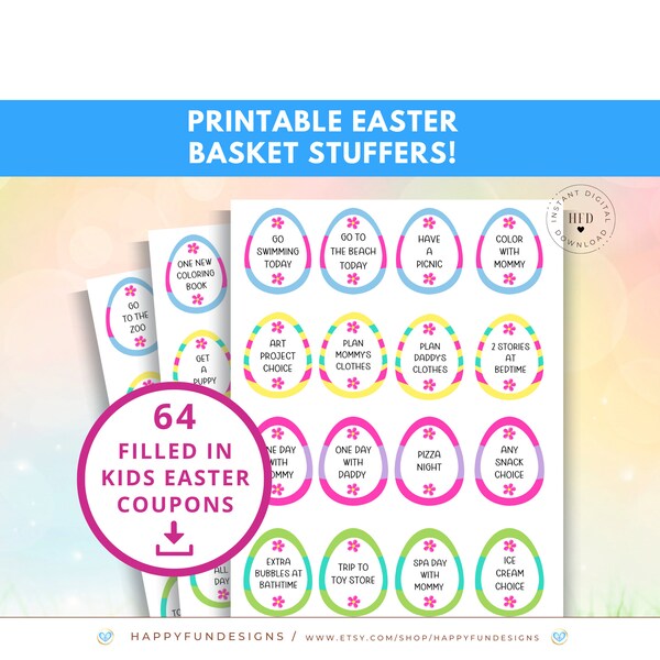 Easter Basket Stuffers for Girls, Easter Basket Fillers for Kids, Easter Egg Fillers, Printable Coupons for Kids, Easter Hunt Treat Bags