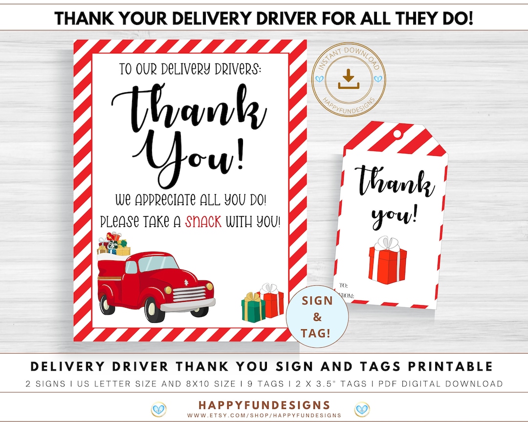 Delivery Driver Christmas Sign Printable Thank You (Download Now) Etsy