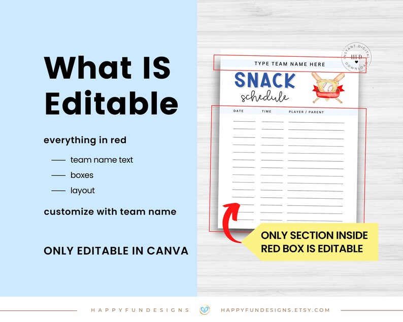 Editable Baseball Snack Schedule Printable, Baseball Concession Snack ...
