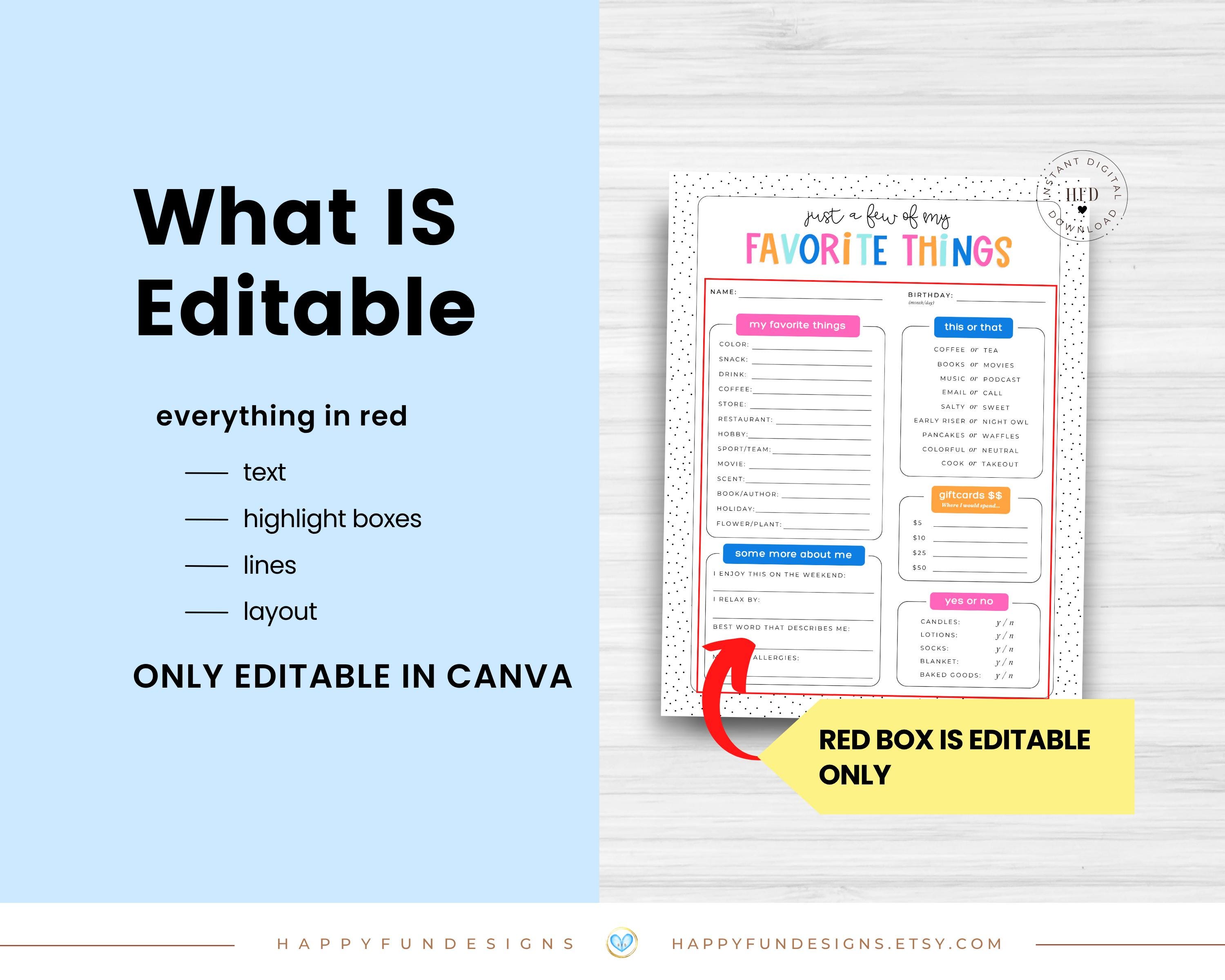 Editable Teacher Favorite Things Form, Get to Know Teacher Printable ...