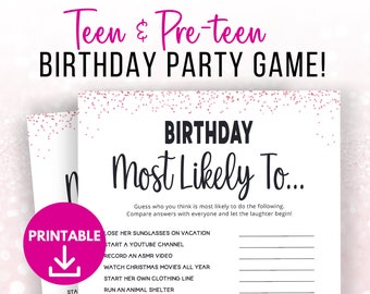 Most Likely Game, Most Likely To Game, Tween Birthday Party Idea, Pink Slumber Party, Tween Birthday Game, Teen Girl Games, Preteen Birthday