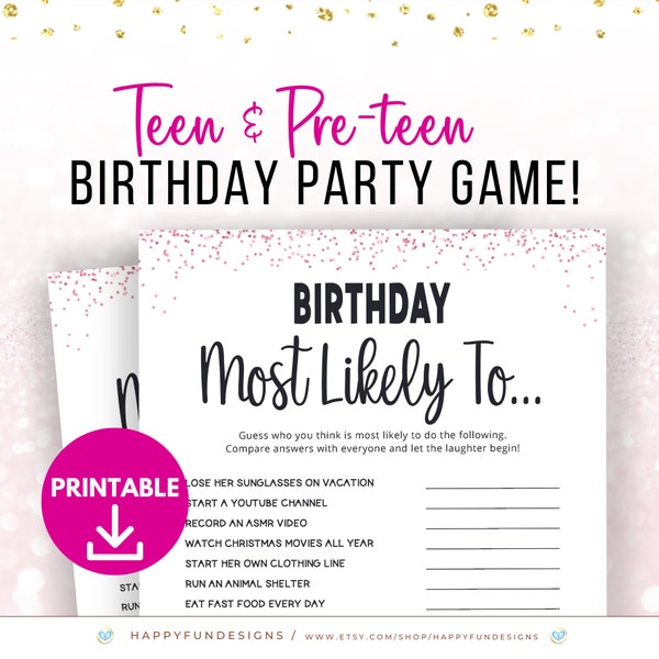 Most Likely Game, Most Likely To Game, Tween Birthday Party Idea, Pink Slumber Party, Tween Birthday Game, Teen Girl Games, Preteen Birthday