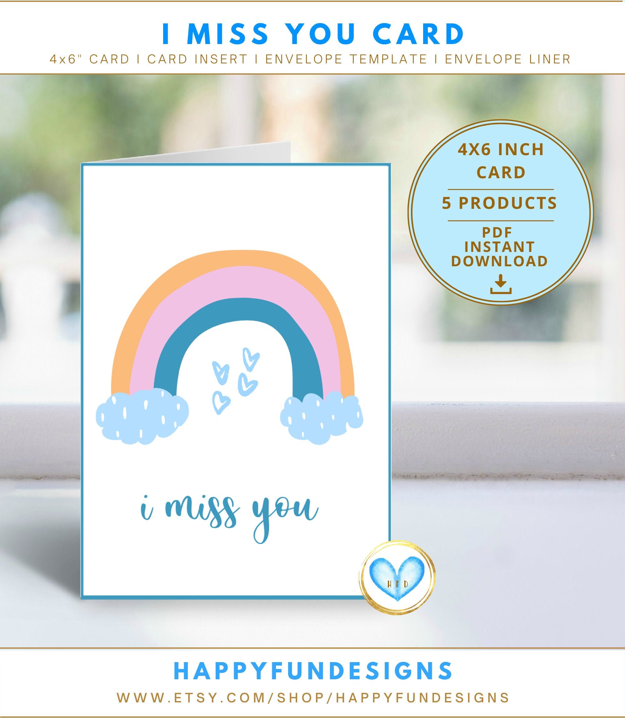 I Miss You Card Printable I Miss You Gift Boho Rainbow Card - Etsy