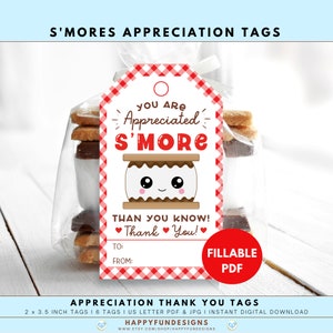 Smores Lehrer Wertschätzung Tag druckbar, Smores Tags für Lehrer, Smores Lehrer Tag, danke Lehrer PTO PTA, Lehrer Ende des Jahres Tag