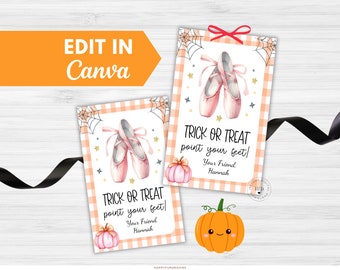 Editable Halloween Ballet Tag Printable, Halloween Dance Class Treat Tag, Halloween Ballerina Dancer Tag, Trick or Treat Point Your Feet Tag
