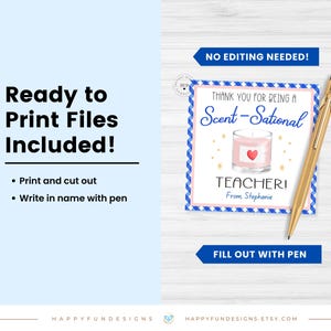 Editable Thank You Being Scentsational Teacher Candle Tag, Scent-sational Teacher Candle Tag, Thank You Teacher PTO PTA End Of Year Gift Tag image 5