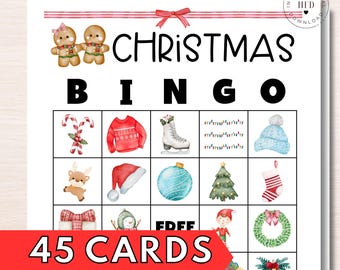 Juego de bingo navideño para el aula (imprimible), juego de Nochebuena, juego familiar de bingo navideño, juego de fiesta de invierno, actividad de mesa navideña para niños.
