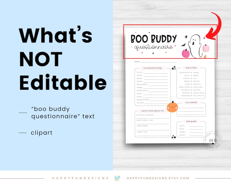 Editable Boo Buddy Questionnaire Printable, Boo Buddies, Youve Been ...
