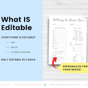Editable Getting to Know You Printable, LDS Young Womens Ministry Secret Sister, All About Me Favorite Things, Get to Know Coworker Survey image 2