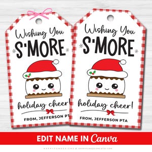 Etiqueta para imprimir de S'mores de Natal, Desejando a você mais alegria natalina, S'mores para professores, Agradecimento à Associação de Pais e Mestres da escola, Etiqueta de reconhecimento para professores, funcionários e enfermeiros