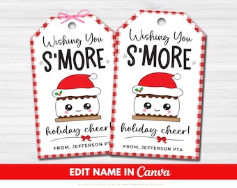 Etiqueta imprimible para Smore navideño, Smores para desear alegría navideña, Smores para maestros, agradecimiento de la PTA escolar, etiqueta de agradecimiento para maestros, personal de enfermería