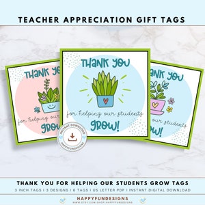 Merci d'avoir aidé nos élèves à grandir, étiquettes imprimables, appréciation des enseignants, appréciation du personnel, remerciement pour la journée des enseignants, étiquettes cadeaux succulentes