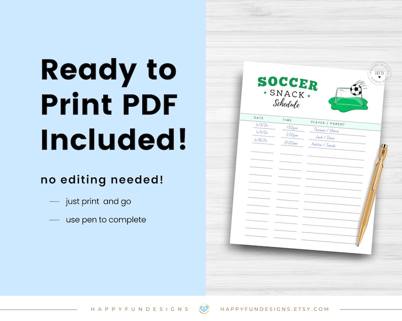 Editable Soccer Snack Schedule Printable, Soccer Snack Sign up Sheet ...