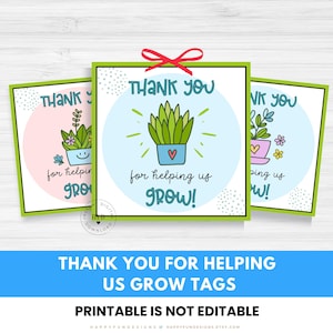 Teacher Appreciation Gift Tags Printable, Thank You for Helping Us Grow Printable Tags, Teacher Day Thank You Tags, Succulent Gift Tags, PDF