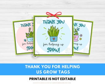 Teacher Appreciation Gift Tags Printable, Thank You for Helping Us Grow Printable Tags, Teacher Day Thank You Tags, Succulent Gift Tags, PDF