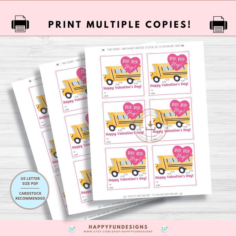 Bus Driver Valentine Gift Tag Printable School Bus Valentine - Etsy