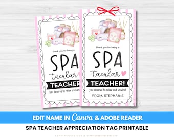 Editable Thanks For Being Spa Tacular Teacher Tag Printable, Spa-Tacular Teacher Appreciation Week Theme, PTA PTO Thank You Summer Break Tag