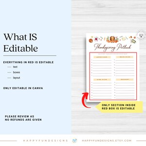 Editable Thanksgiving Potluck Sign Up Sheet Printable, Office Holiday Potluck, Church Potluck, Block Party Fall Potluck School Sign Up Sheet image 3