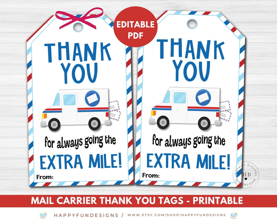 Mail Carrier Thank You Tag Printable Mail Carrier Gift Tag Mailman Mail Carrier Thank You Tag Printable Mail Carrier Gift Tag Mailman
