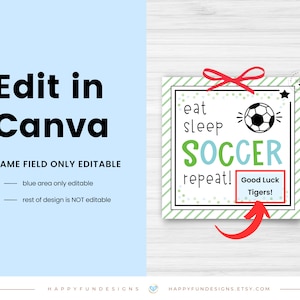 Editable Soccer Team Treat Tag Printable, Soccer Game Day Good Luck ...