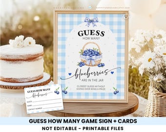 Guess How Many Blueberries Game Printable, Two Sweet, Berry 1st Birthday, Summer Fruit Baby, 4th of July Guess How Many Candies Card Sign