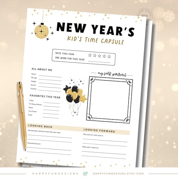 New Years Eve Kids Game, Time Capsule Questionnaire Printable, NYE Activity for Kids Noon Years Eve Party Game, Holiday Kids Table Activity
