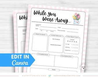Substitute Teacher Note Template Editable While You Were Away Substitute Teacher Note Template Editable While You Were Away