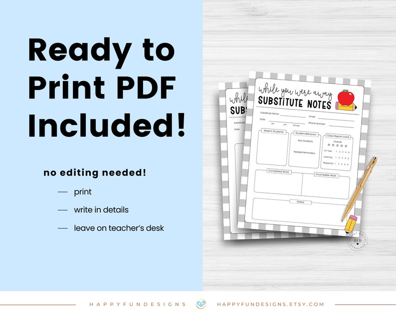 Substitute Teacher Note Template Editable, While You Were Away, Substitute Resource Note Feedback Form, Substitute Teacher Resource Binder image 6