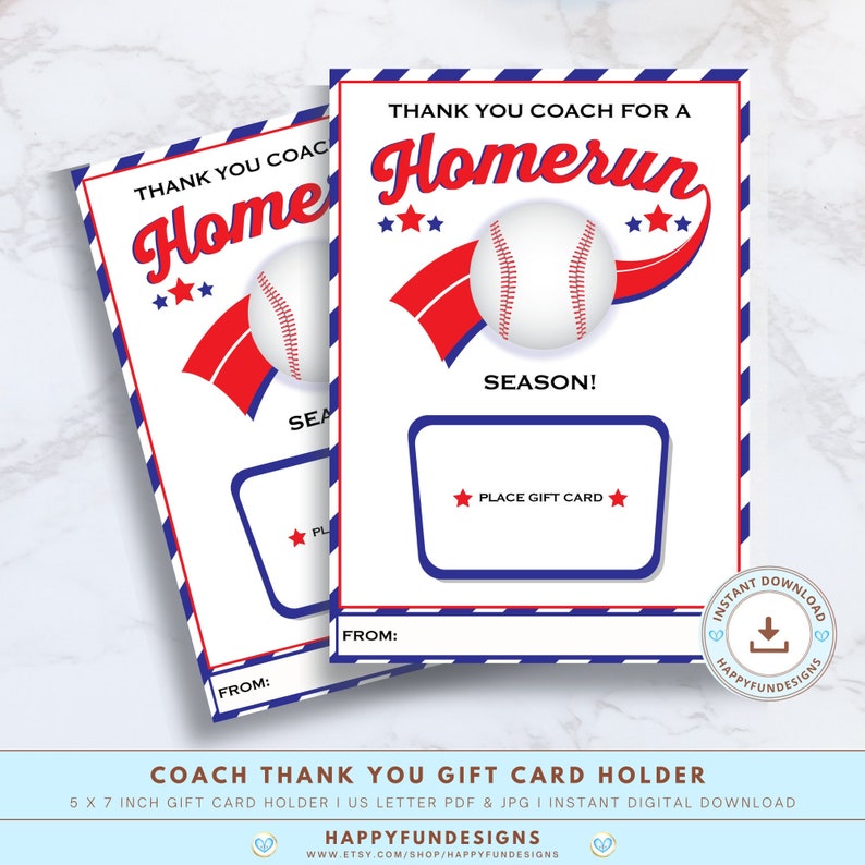 Baseball Coach Gift Card Holder Printable, Baseball Team Gift for Coach, Thank you Baseball Coach Gift, Thank You Coach, Coach Appreciation image 1