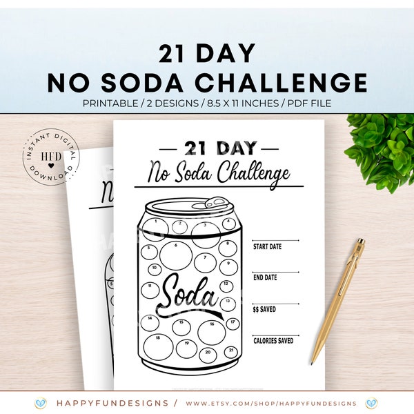 21 Day No Soda Challenge Tracker, Health Challenge, Habit Tracker, Savings Challenge Printable, Goal Tracker, Nutrition, Healthy Eating, PDF