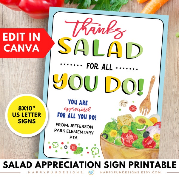 Editable Salad Bar for Teacher Appreciation Printable Salad Appreciation Sign Lettuce Thank You, PTA PTO Thank You Luncheon Sign, PTA Treats