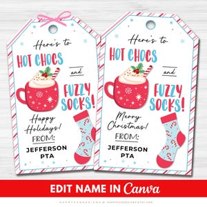 Hot Chocs and Fuzzy Socks Gift Tag Printable, Christmas Socks Tag, Hot Cocoa Gift Tag, PTA Thank You Teacher Staff Nurse Appreciation Tag