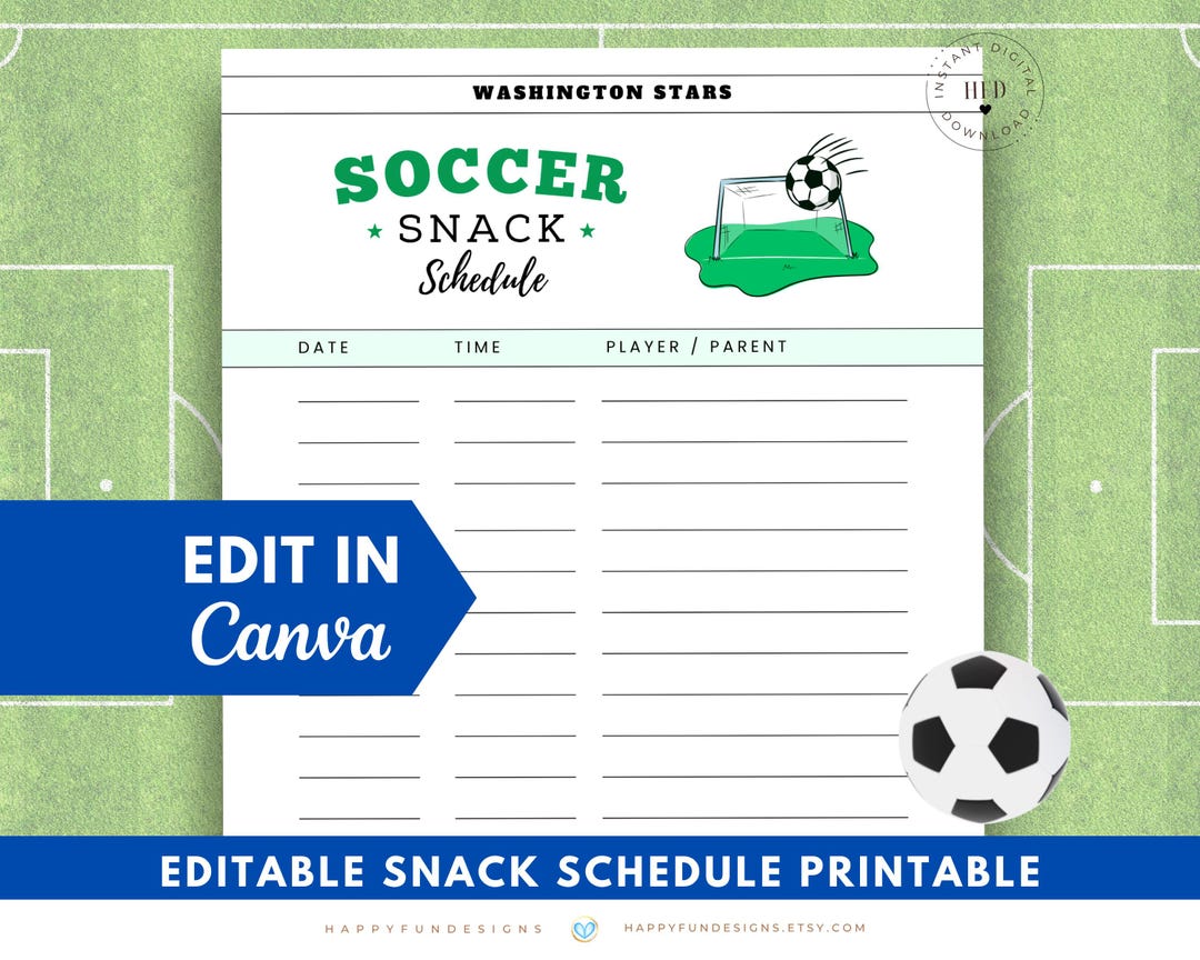 Editable Soccer Snack Schedule Printable, Soccer Snack Sign up Sheet ...