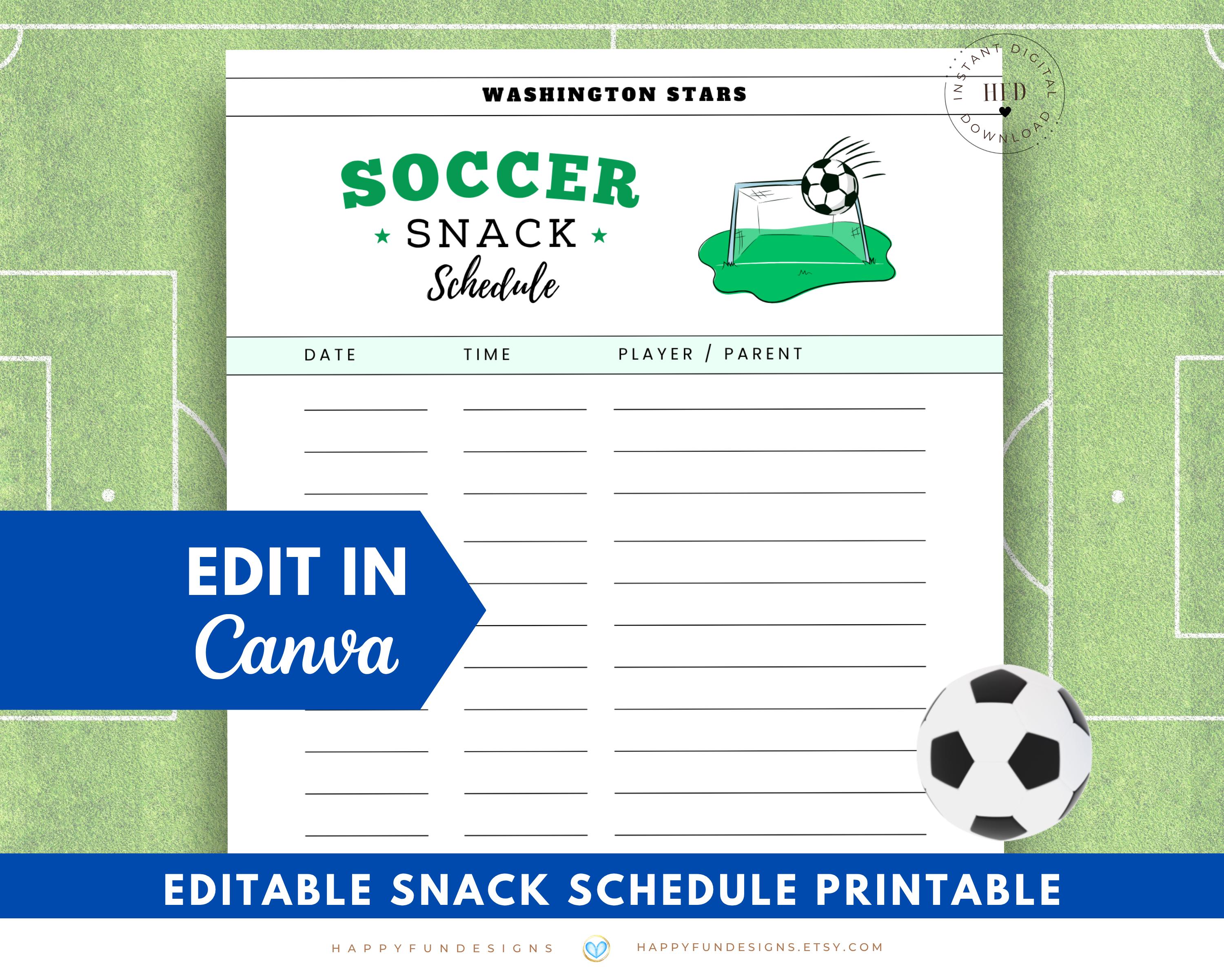 Editable Soccer Snack Schedule Printable, Soccer Snack Sign up Sheet ...