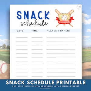 Baseball Snack Schedule Printable, Baseball Concessions Snack Sign up Sheet, Baseball Treat Bags, Tball Snack List, Baseball Team Mom Binder
