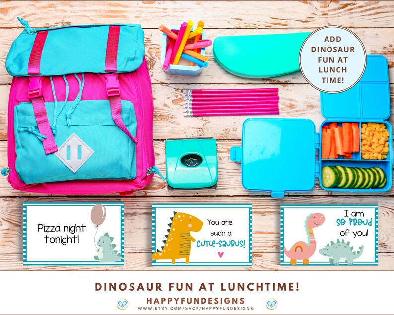 Lunch Notes for Kids Printable, Back to School Notes, 40 Dinosaur Boys Lunch Box Notes, Encouragement Cards, Notes from Mom, Notes from Dad image 4