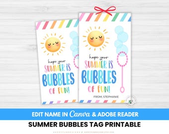 Editable Hope Your Summer Is Bubbles of Fun Tag Printable, Bubble Wand Tag For Pre-K Graduate, Summer Bubbles Tag, End of Year Bubbles Tag