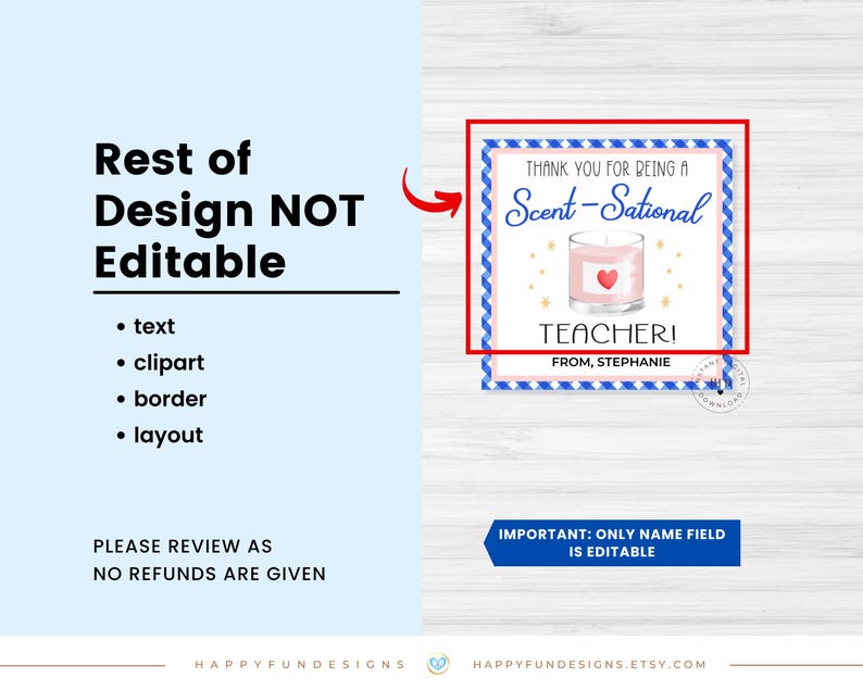 Editable Thank You Being Scentsational Teacher Candle Tag, Scent-sational Teacher Candle Tag, Thank You Teacher PTO PTA End Of Year Gift Tag image 3