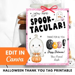 Étiquette d'Halloween modifiable pour enseignant fantasmagorique, imprimable, Halloween Boo Buddy, merci, panier Youve Been hué, échange de cadeaux pour le bureau d'Halloween
