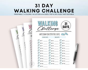 Walking Tracker, Walking Challenge, 31 Day Workout Challenge, 31 Day Fitness Challenge, Running Challenge, Healthy Habit Tracker Printable