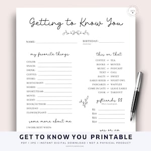 Getting to Know You Printable, Get to Know You Questions, All About Me Coworker Questionnaire, Employee Favorites, Get to Know You Games