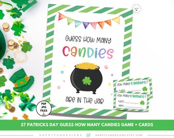 St Patricks Day Guess How Many Candies Are In Jar Game Printable, Guessing Game Jar, Easy St Patricks Game, St Patricks Classroom Green Game