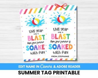 Editable This Year Was A Blast Hope Your Summer Soaked With Fun Tag Printable End of Year Pool Party Summer Break Buckets of Fun Class Favor